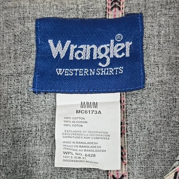 VINTAGE Wrangler Aztec Western Brushpopper Black Pearl Snap Shirt MEN'S MEDIUM.. - Picture 3 of 16